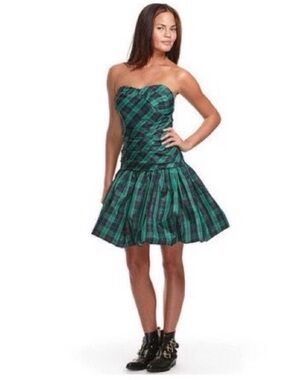 Luella Bartley for Target Strapless Green Plaid Tartan Bubble Hem Dress Size 11